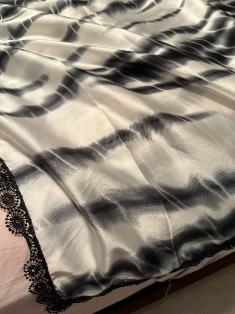 Silky Tie-Dye Black and Cream Bedding Throw